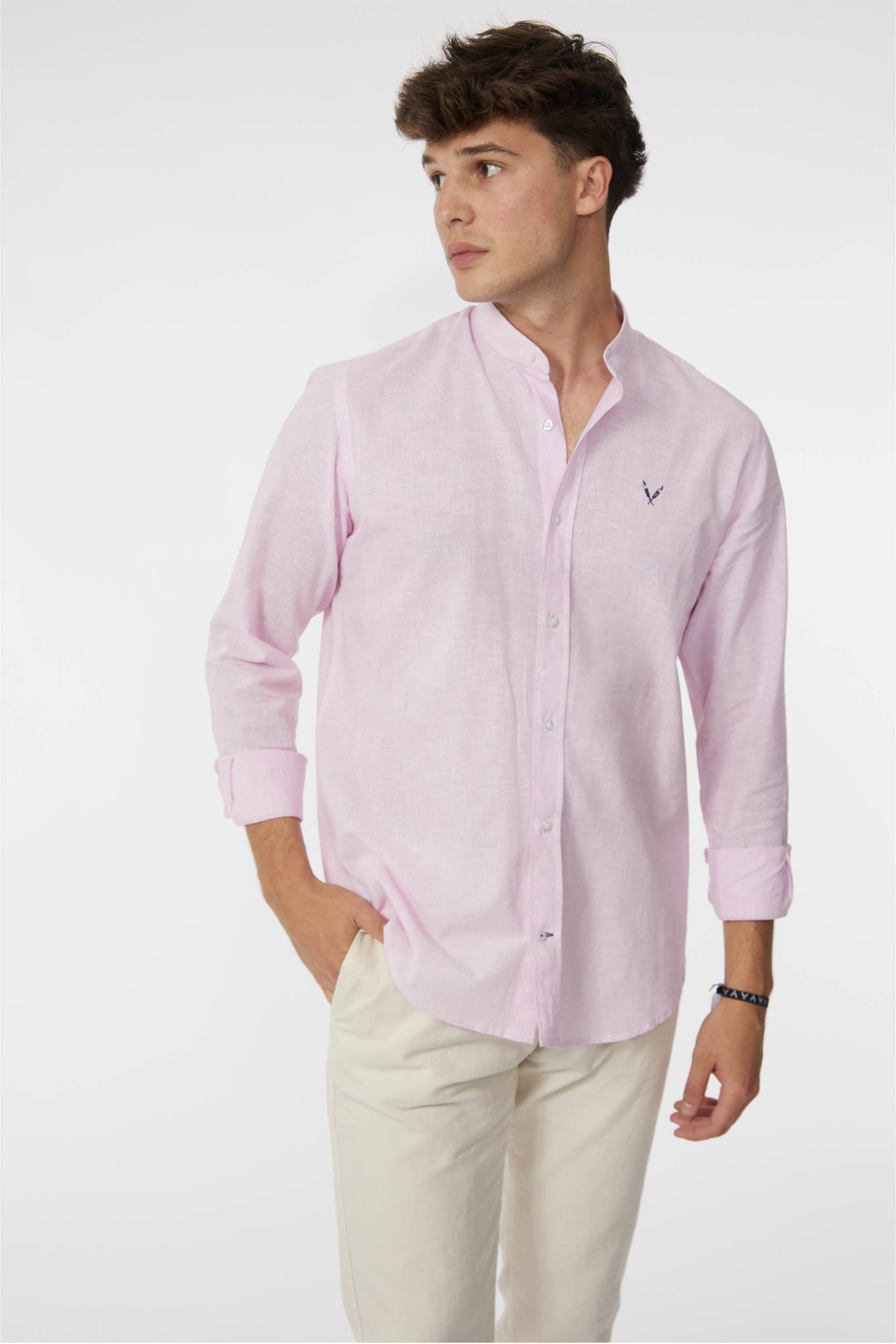 Camisa rayas rosas cuello mao – Brand Clothes