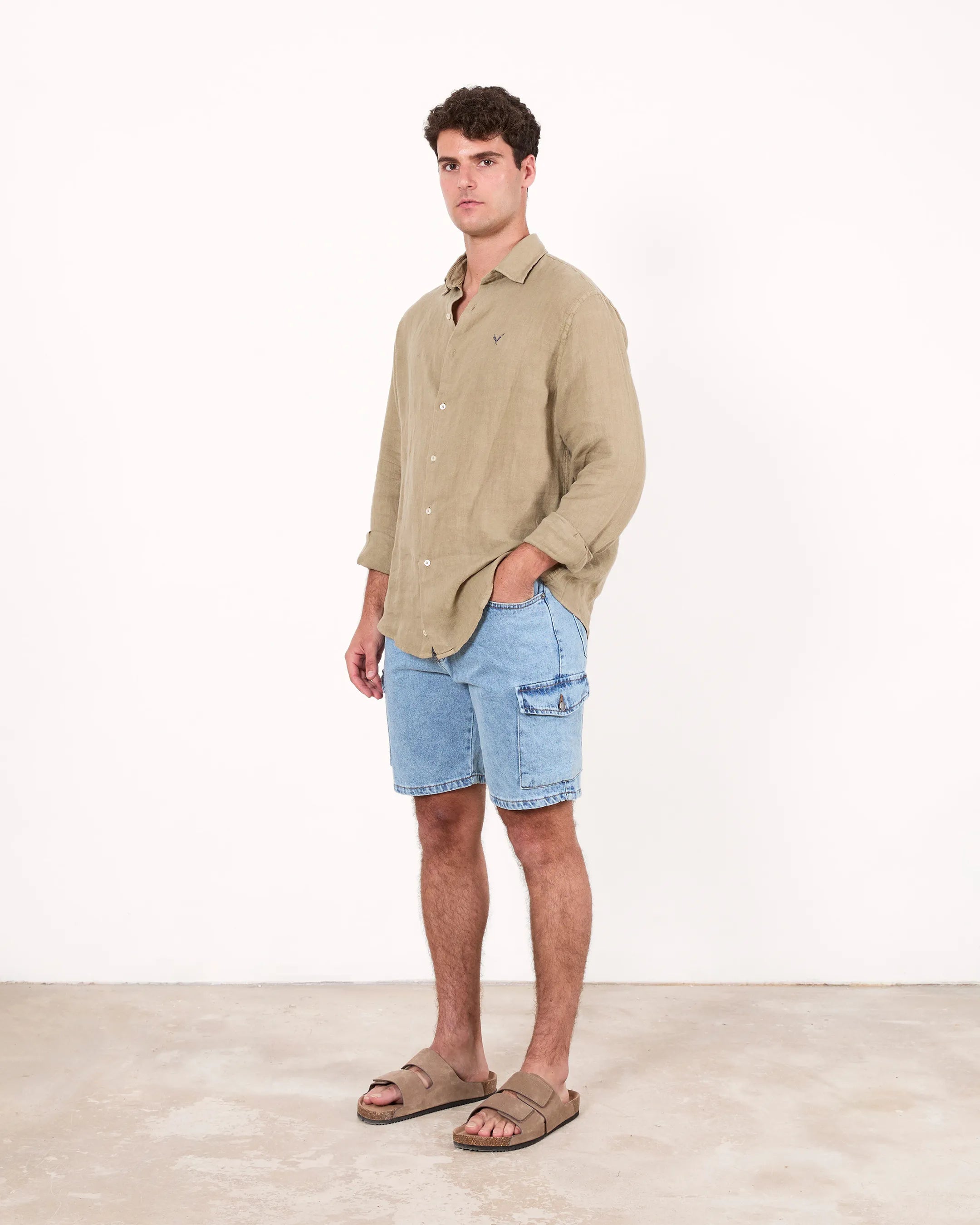 Hunting green relaxed linen shirt