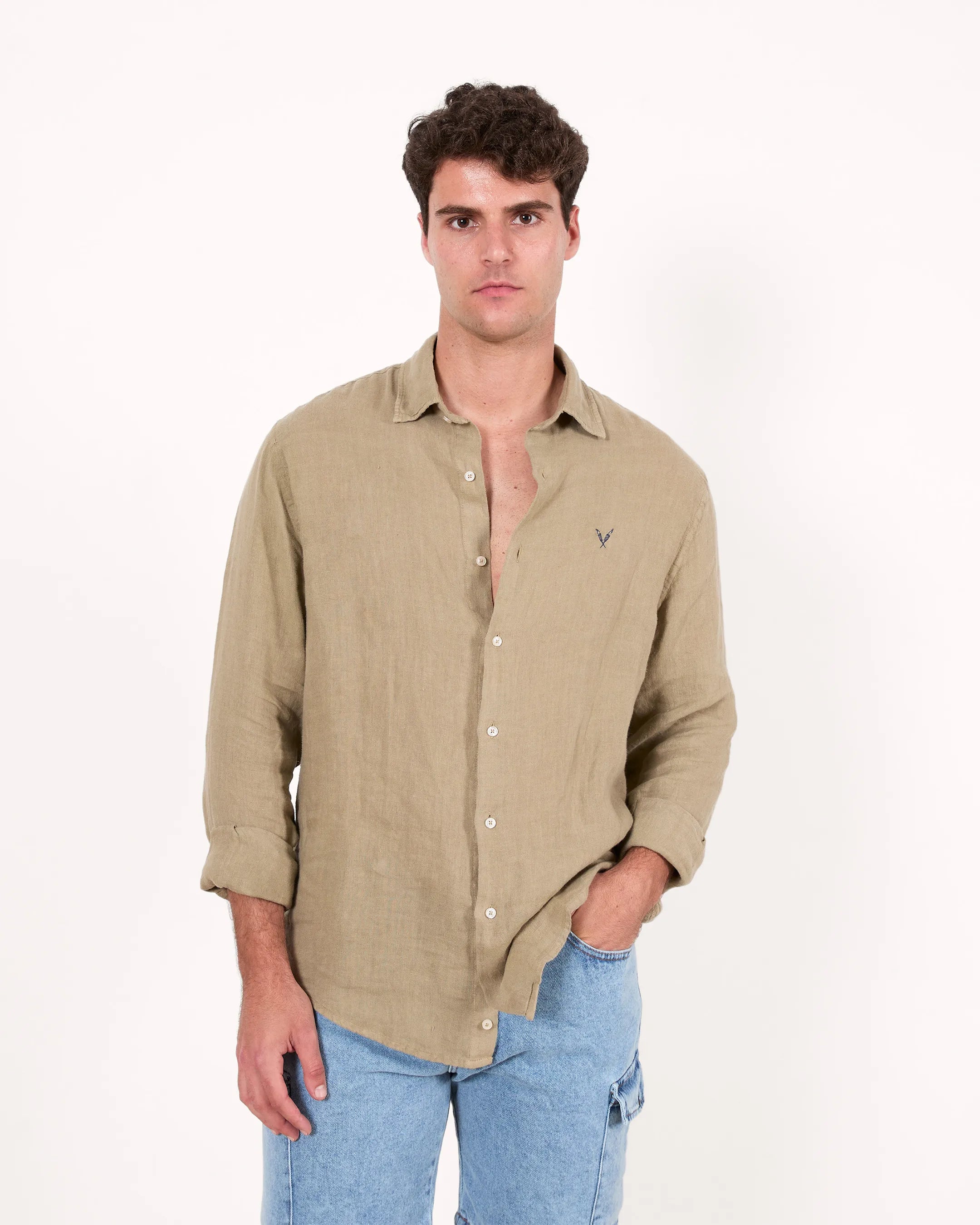 Hunting green relaxed linen shirt